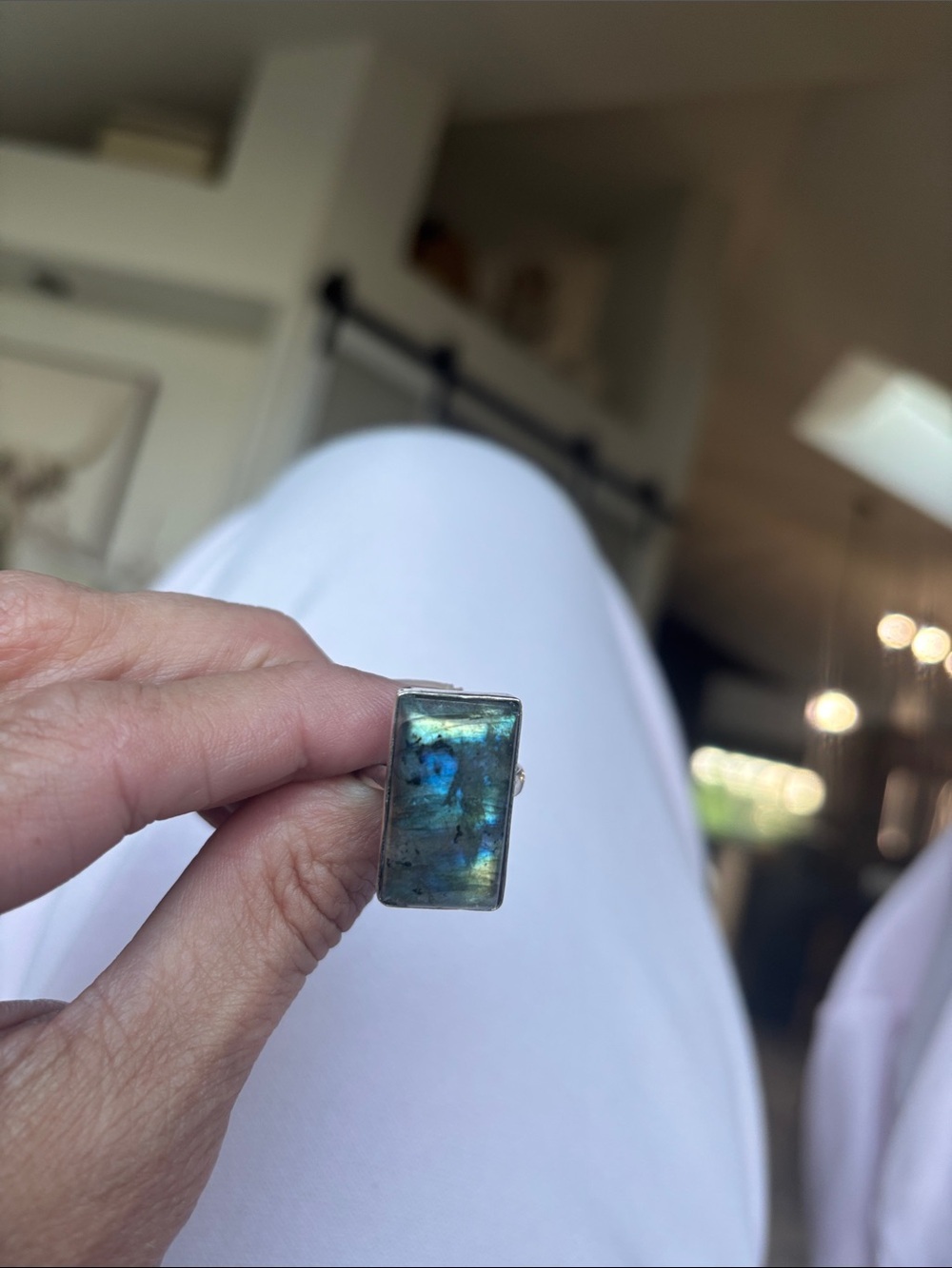 Silver Labradorite Rectangle Statement Ring - Gray - Picture 5 of 5